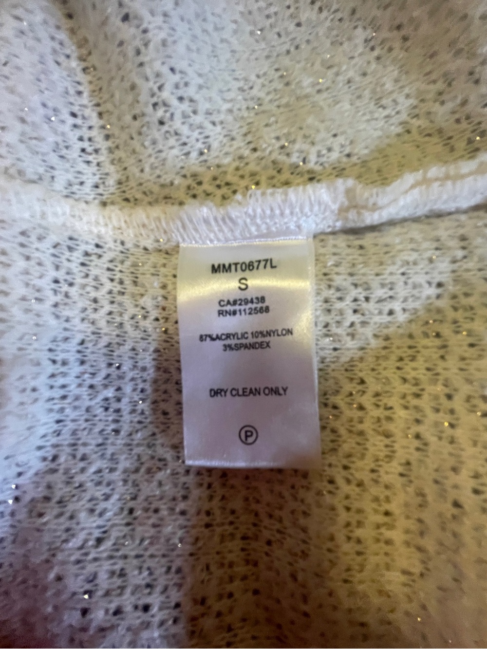 Miss Me White Turtle/Cowl Neck Sweater with Golden Shimmer Throughout - Picture 5 of 5
